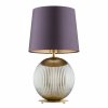 Złota lampa stołowa lampka nocna elegancka szara kula ryflowana szkło śliwkowy abażur satyna mosiądz szczotkowany HAMILTON 8532 Argon